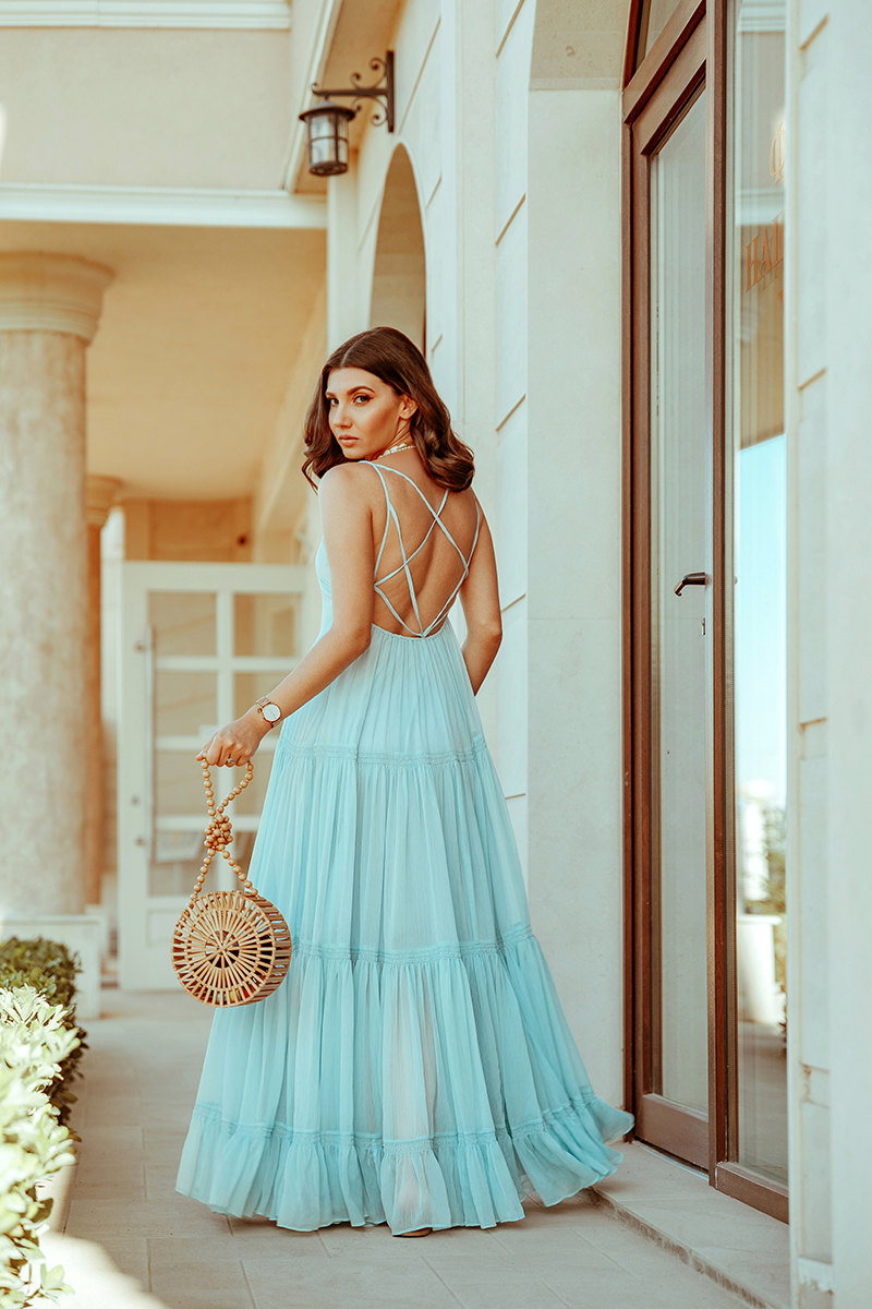 larisa costea, larisa costea blog,larisa style,blue dress, baby blue dress, sunny castle, kranevo, bulgaria,beach, sunny beach hotel, all inclusive, best hotel, best destination, family vacation, blue dress,long dress, tularosa, primark bamboo bag, summer outfit, summer holiday, best vacation,holiday 